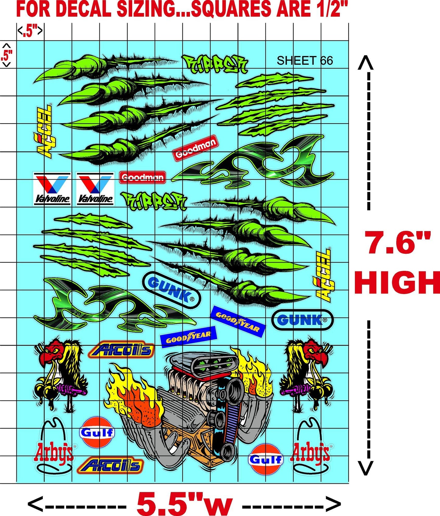 Clear Vinyl Sticker Sheet 66-CLAWZ-R/C Model Decal-1/12-1/10th Scale DIE-Cut-Peel Radio Control | Slot Cars | U/V Printed