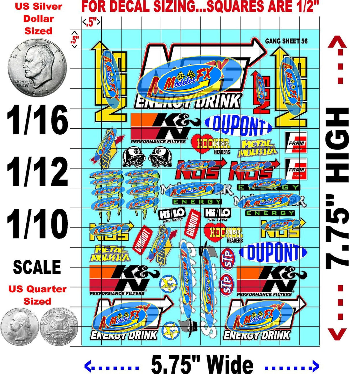 Clear Vinyl R/C Racing Sponsor Sticker Gang Sheet 56-1/24 � 1/16th Scale Model Decal Sticker Sheet Radio Control Lexan Body � Die-Cut to Shape - Peel & Stick � Water Slide