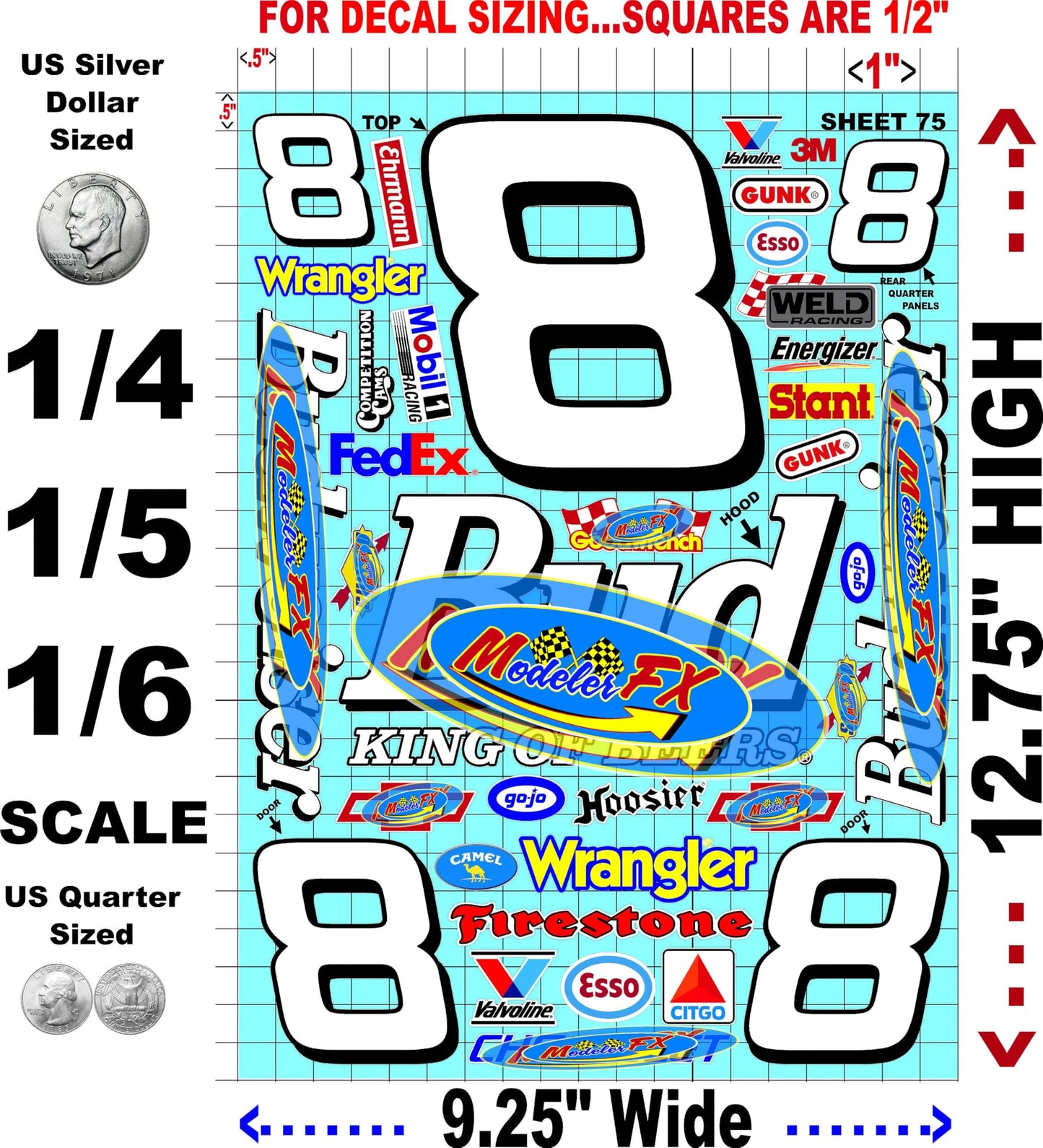 Clear Sheet 75 Vinyl R/C Racing Sponsor Sticker Gang Sheet Wrench -1/4-1/5 � 1/6th Scale Model Decal Sticker Sheet Radio Control Lexan Body � Die-Cut to Shape - Peel & Stick � Water Slide - Car