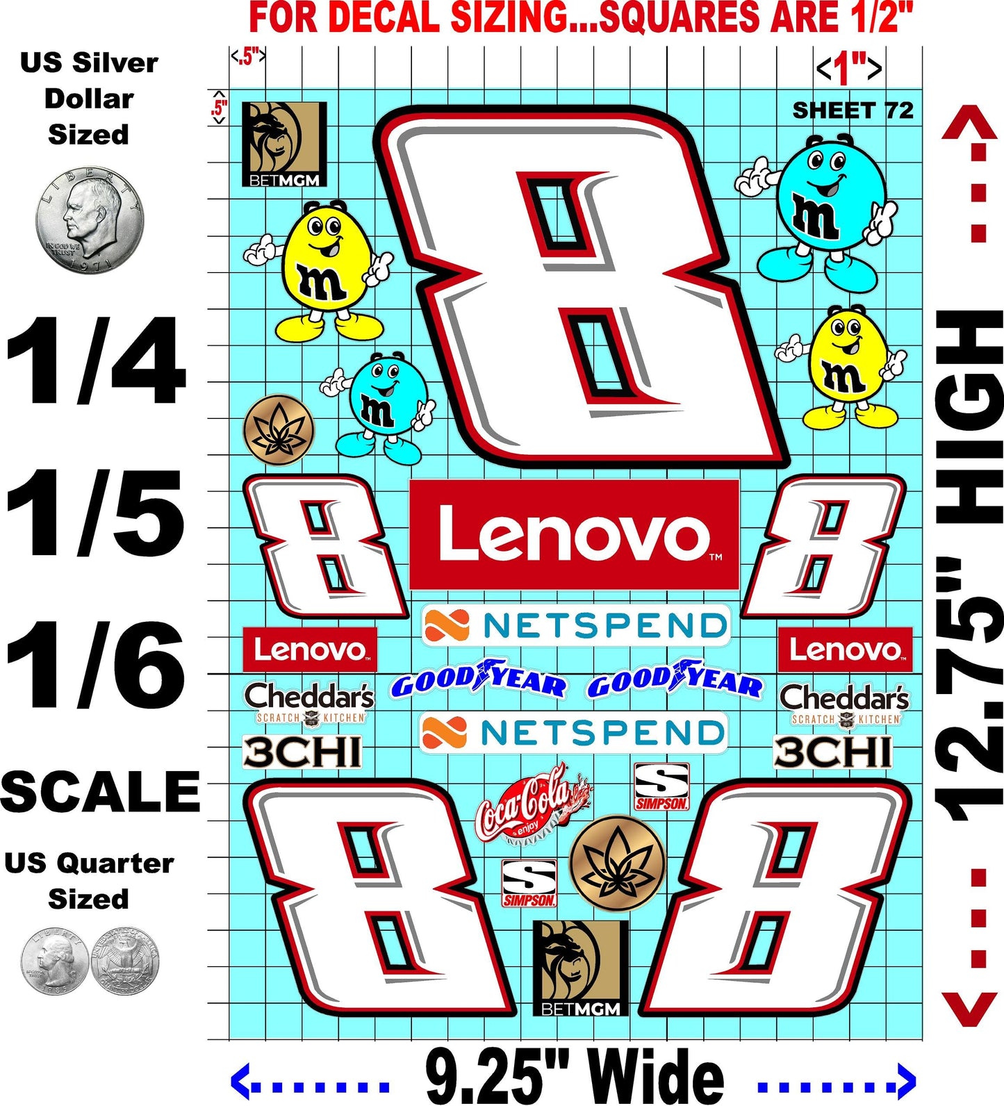 Clear Sheet 72 Vinyl R/C Racing Sponsor Sticker Gang Sheet Wrench -1/4-1/5 � 1/6th Scale Model Decal Sticker Sheet Radio Control Lexan Body � Die-Cut to Shape - Peel & Stick � Water Slide - Car