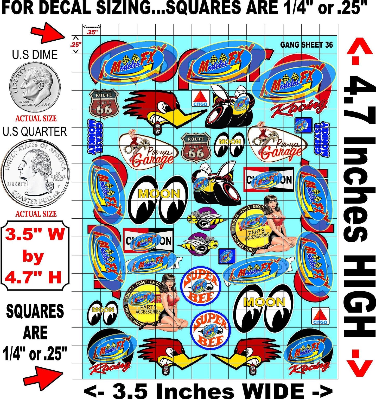 Clear Vinyl R/C Racing Sponsor Sticker Gang Sheet 36-1/24 � 1/16th Scale Model Decal Sticker Sheet Radio Control Lexan Body � Die-Cut to Shape - Peel & Stick � Water Slide