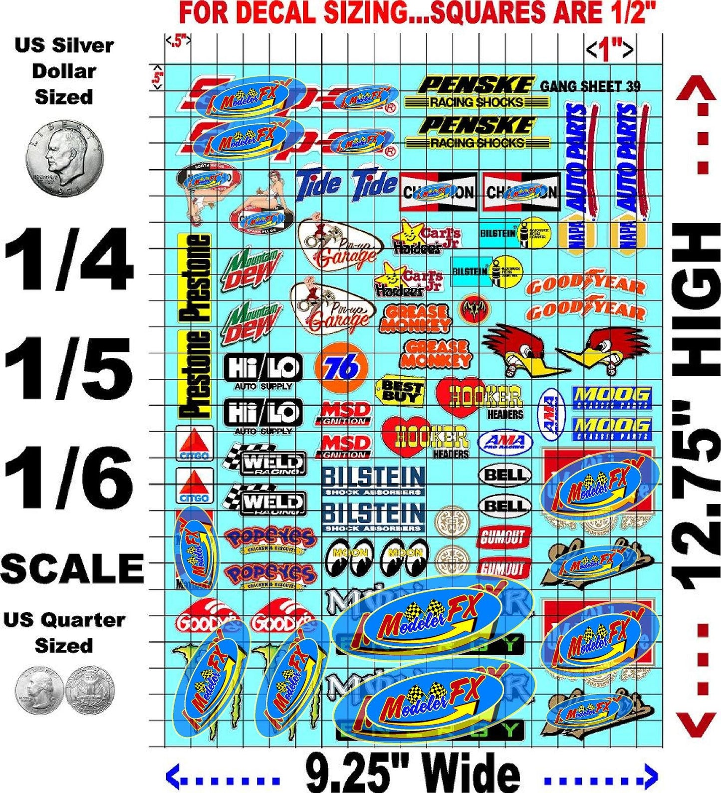 Clear Vinyl R/C Racing Sponsor Sticker Gang Sheet 39-1/4-1/5 � 1/6th Scale Model Decal Sticker Sheet Radio Control Lexan Body � Die-Cut to Shape - Peel & Stick � Water Slide - Nostalgic