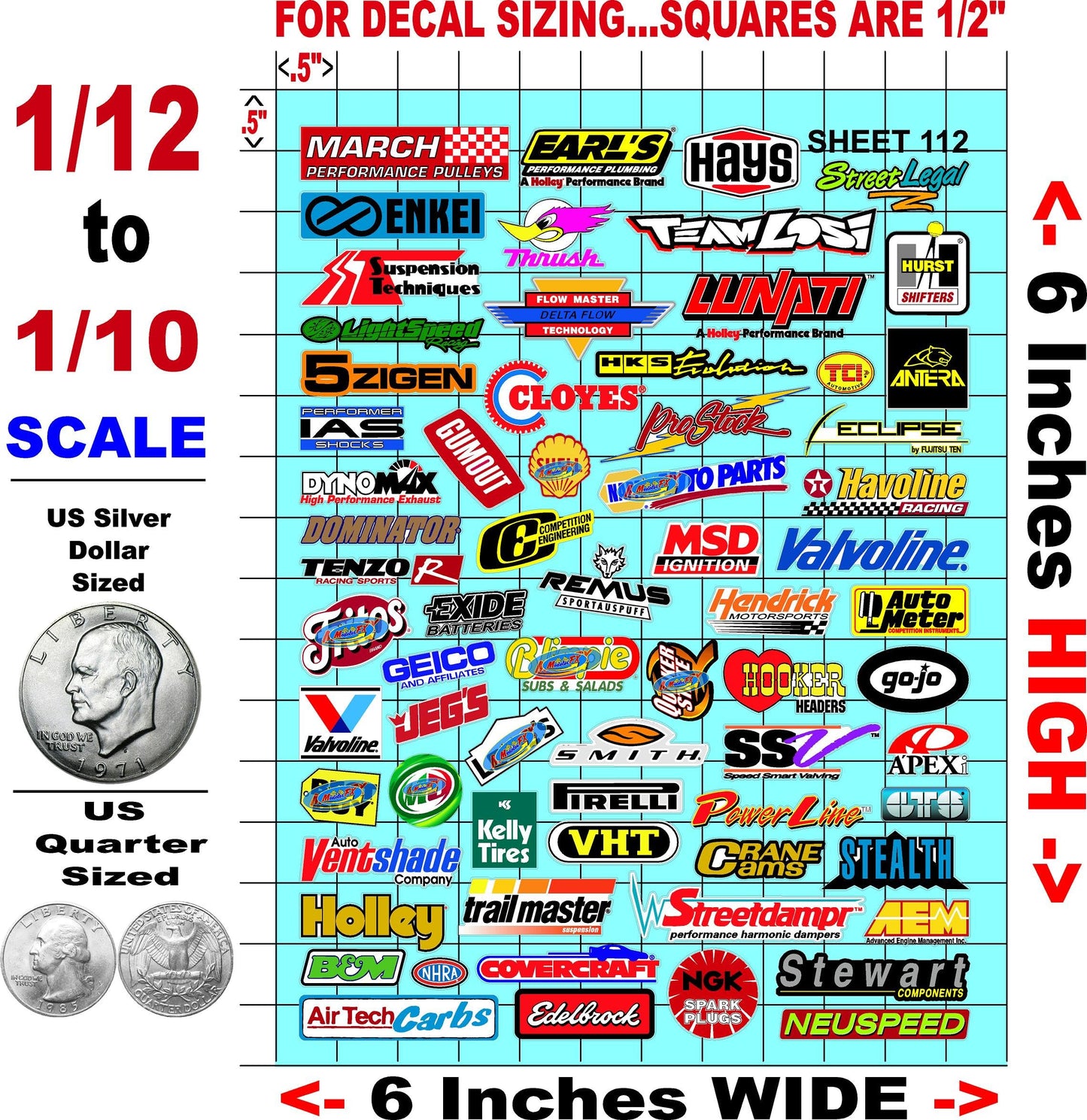 Clear Matte Vinyl Sticker Variety Sheet 112 Variety - 1/12 to 1/10th Scale R/C Model Decal Sticker Sheet Radio Control Lexan Body