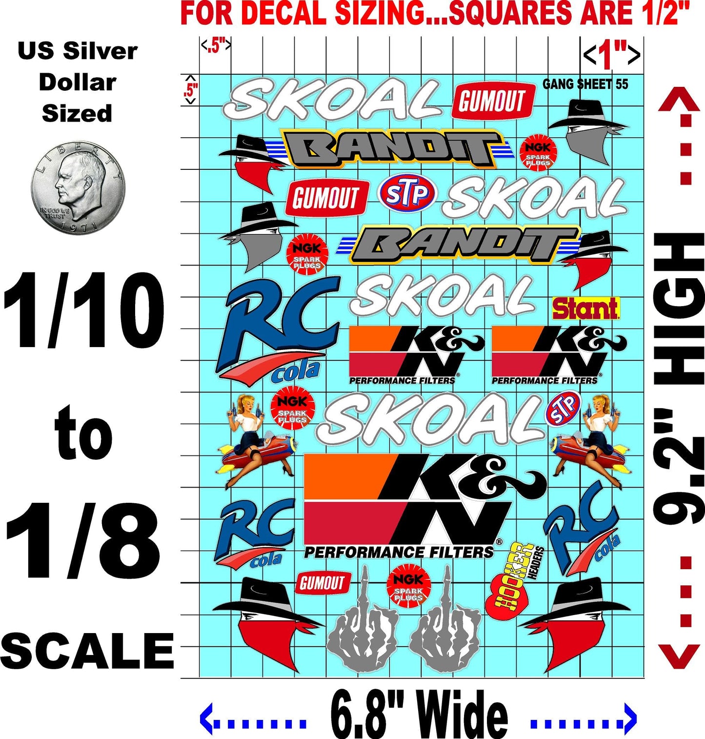 Clear Vinyl R/C Racing Sponsor Sticker Gang Sheet 55-1/8th � 1/10th Scale Model Decal Sticker Sheet R/C Lexan Body - Decorate Your R/c Cars, Boats, Truck Model � Die-Cut to Shape - Peel & Stick