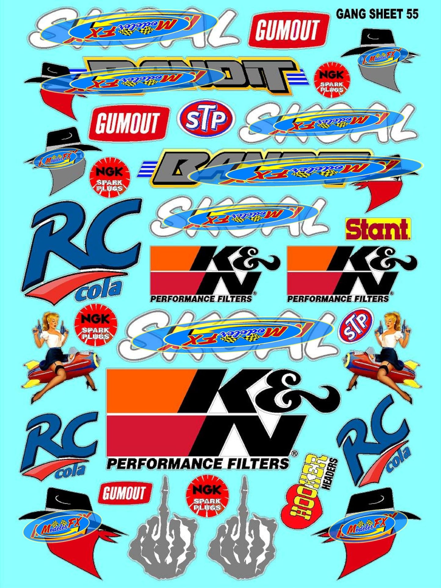White Vinyl R/C Racing Sponsor Sticker Gang Sheet 55-1/4-1/5 � 1/6th Scale Model Decal Sticker Sheet Radio Control Lexan Body � Die-Cut to Shape - Peel & Stick � Water Slide - Bandit -