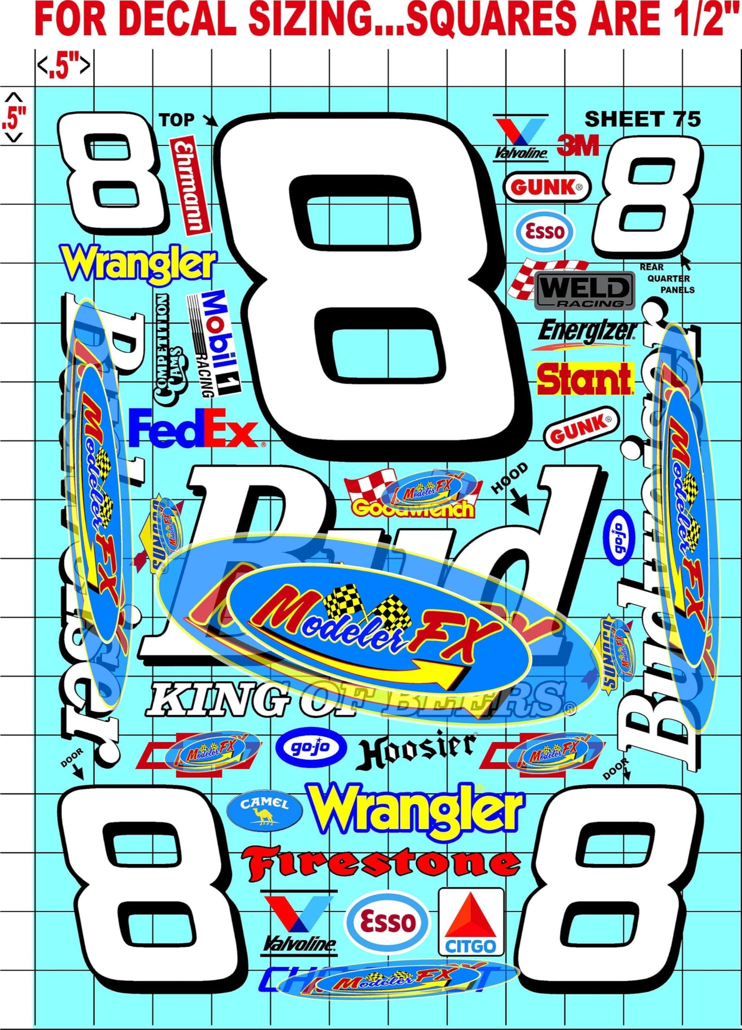 Clear Vinyl Sticker Variety Sheet 75-1/12 to 1/10th Scale R/C Model Decal Sticker Sheet Radio Control Lexan Body