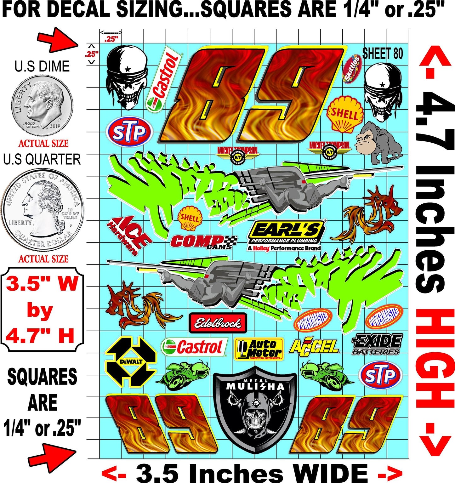 Clear Vinyl R/C 80 Racing Sponsor Sticker Gang Sheet Good -1/24 � 1/16th Scale Model Decal Sticker Sheet Radio Control Lexan Body � Die-Cut to Shape - Peel & Stick � Water Slide