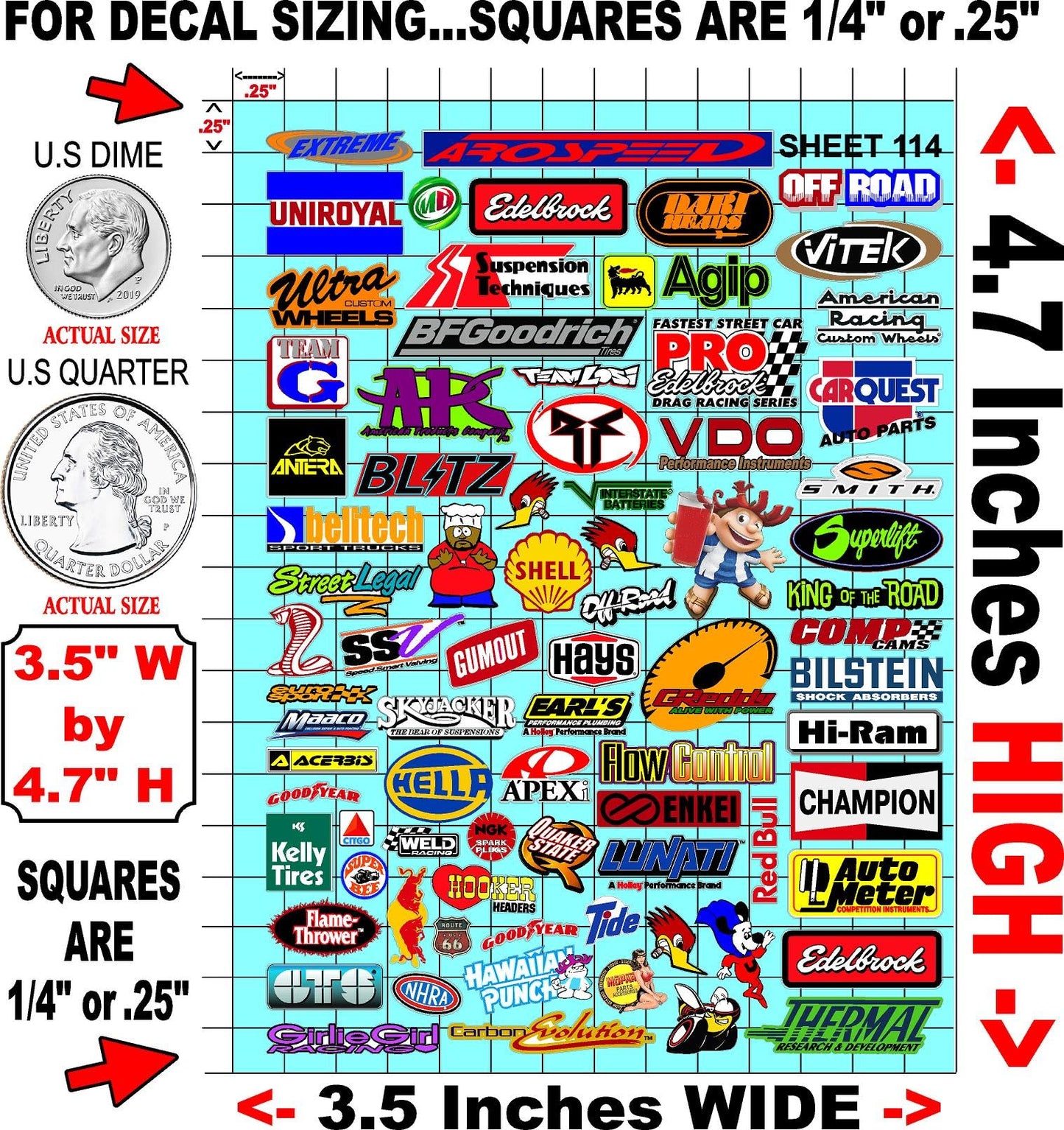 Clear Vinyl Sheet 114 Variety R/C Racing Sponsor Sticker Gang Sheet -1/24 � 1/16th Scale Model Decal Sticker Sheet Radio Control Lexan Body � Die-Cut to Shape - Peel & Stick � Water Slide