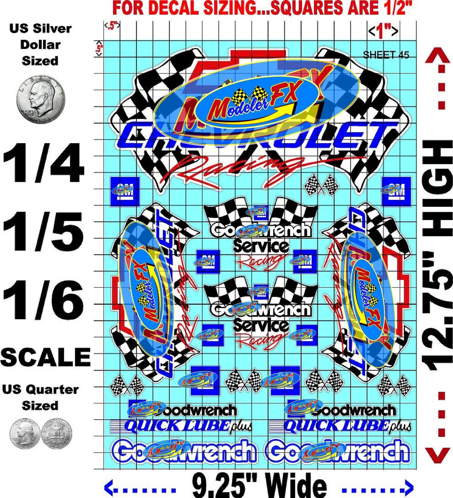 White Vinyl R/C Racing Sponsor Sticker Gang Sheet 45-1/4-1/5 � 1/6th Scale Model Decal Sticker Sheet Radio Control Lexan Body � Die-Cut to Shape - Peel & Stick � Water Slide - Cars - Oldies