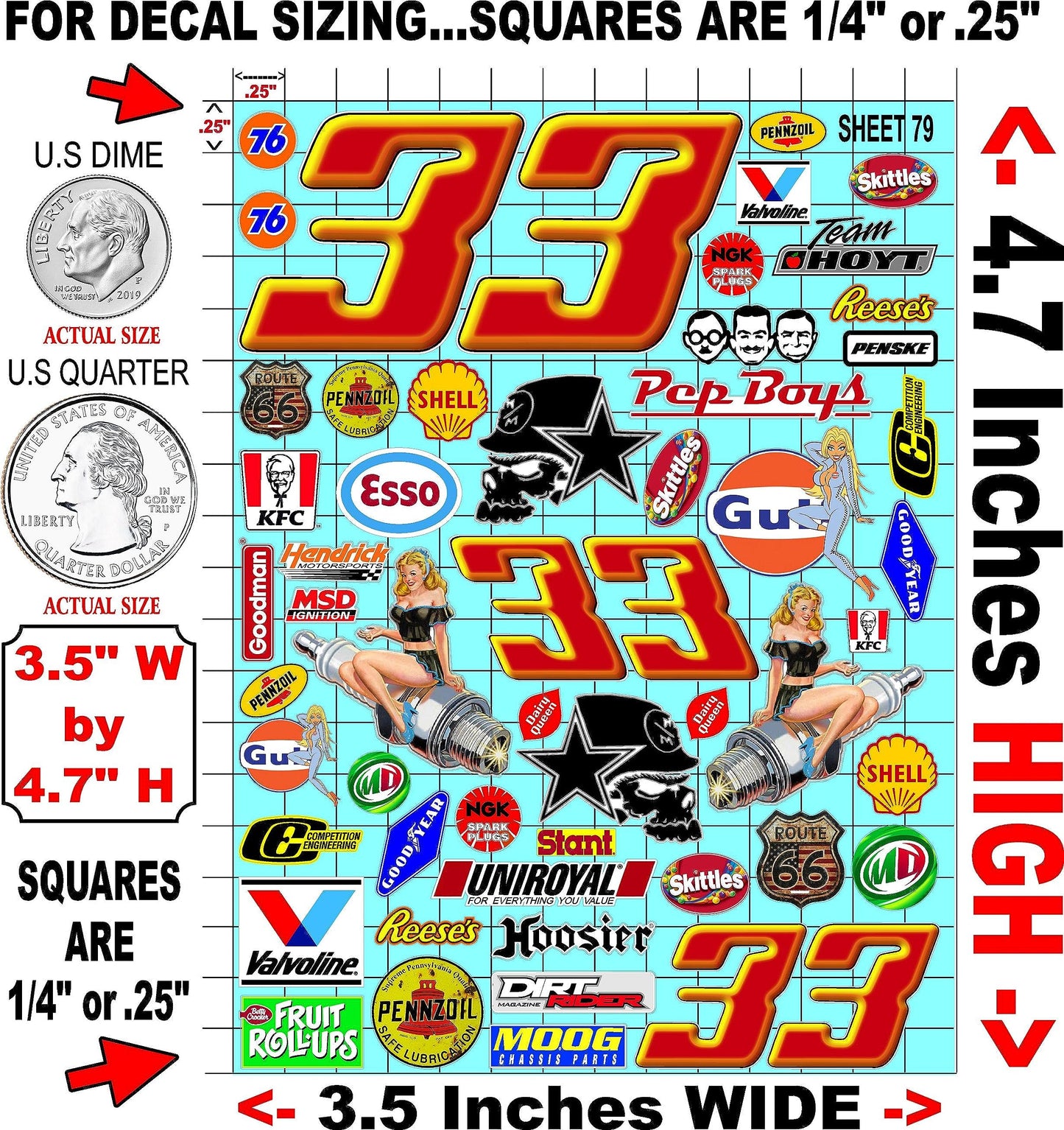 Clear Vinyl 79 R/C Racing Sponsor Sticker Gang Sheet Good -1/24 � 1/16th Scale Model Decal Sticker Sheet Radio Control Lexan Body � Die-Cut to Shape - Peel & Stick � Water Slide