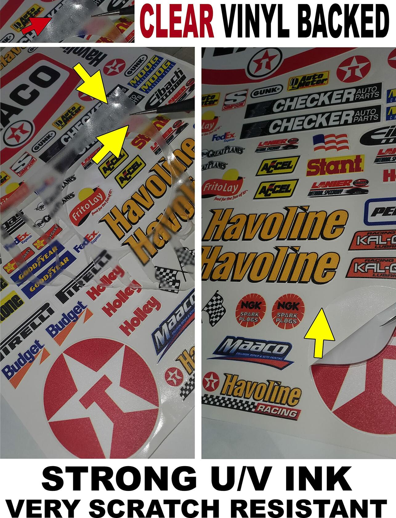 Vinyl R/C Racing Sponsor Sticker Gang Sheet 17-1/4-1/5 – 1/6th Scale Model Decal Sticker Sheet Radio Control Lexan Body – Die-Cut to Shape - Peel & Stick – Water Slide Exide
