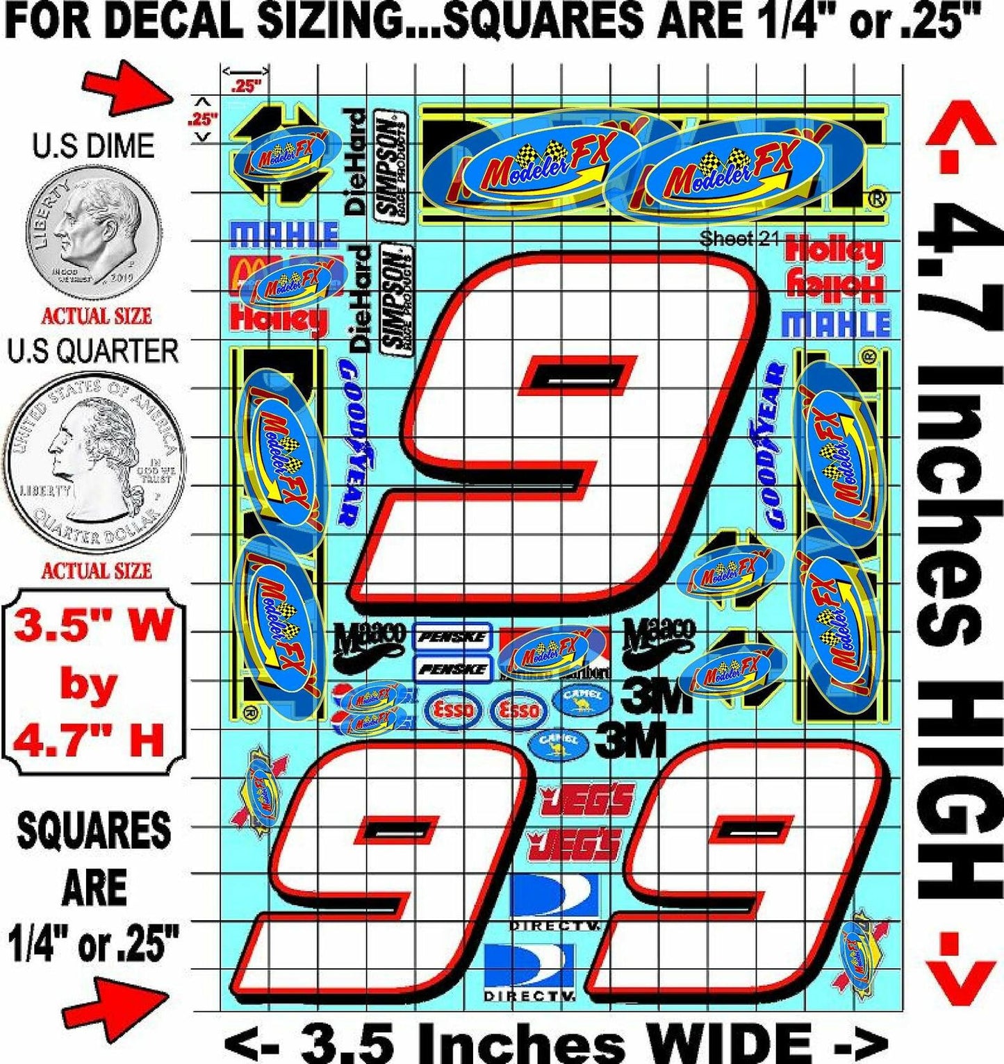 White Vinyl Gloss Sheet 21 Vinyl R/C Racing Sponsor Sticker Small-1/24-1/16th Scale Model Decal Sticker Radio Control Lexan Body-Graphics for R/c Cars, Boats, Trucks Scale Model–Die-Cut