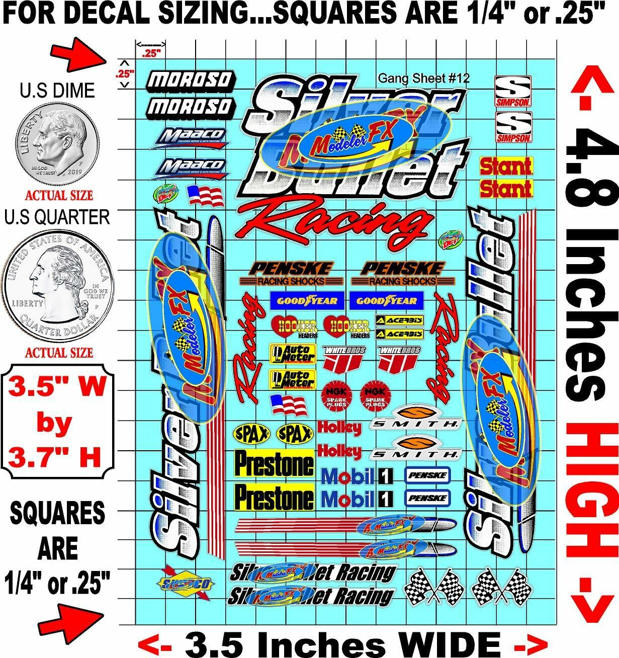 White Vinyl Gloss Sheet 12 R/C Racing Sponsor Sticker Small-1/24-1/16th Scale Model Decal Sticker Radio Control Lexan Body-Graphics for R/c Cars, Boats, Trucks Scale Model–Die-Cut