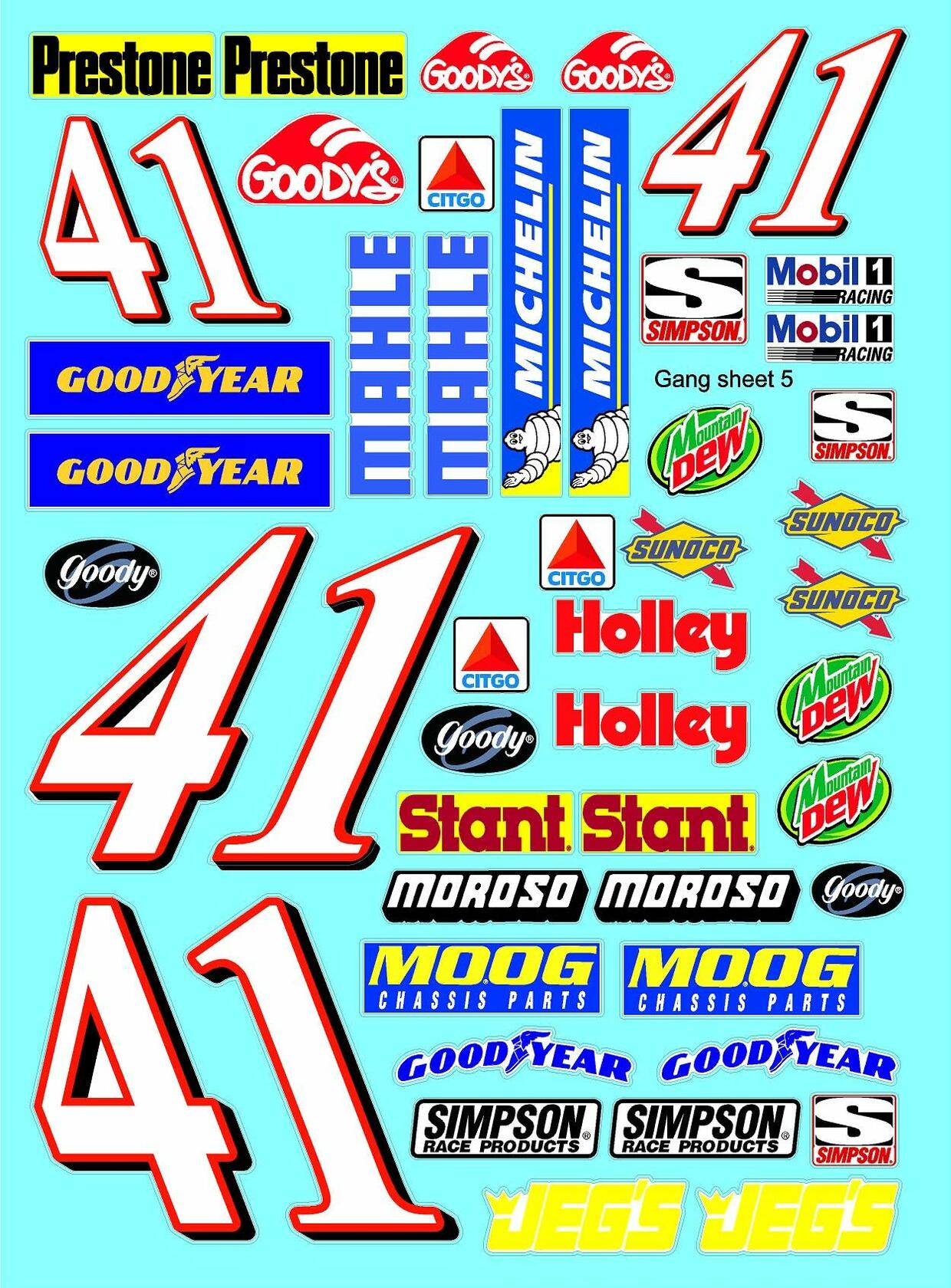 White Vinyl Gloss #41's Stockcar Vinyl R/C Racing Sponsor Sticker Small-1/24-1/16th Scale Model Decal Sticker Radio Control Lexan Body-Graphics for R/c Cars, Boats, Trucks Scale Model–Die-Cut