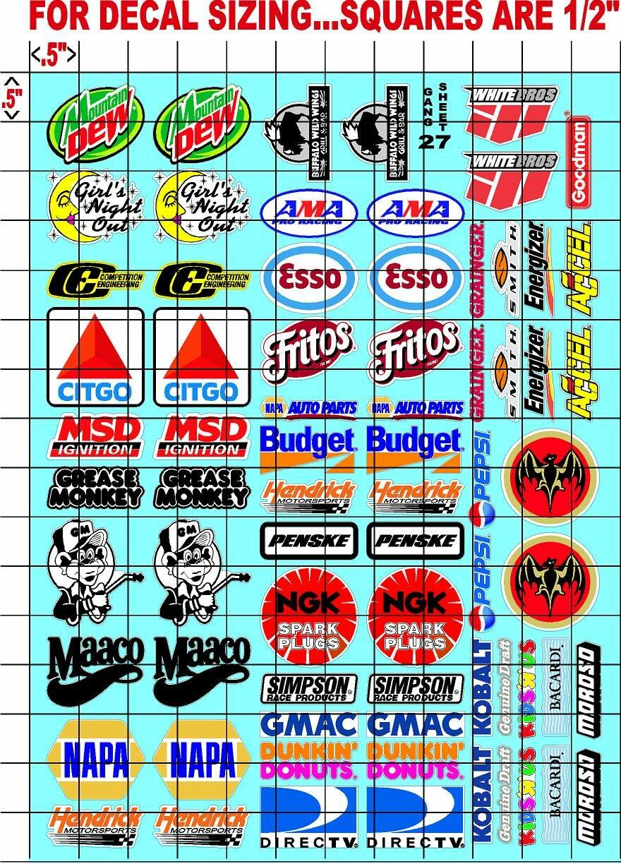 Clear Matte Finish Vinyl Sticker Variety Sheet 27 Variety - 1/12 to 1/10th Scale R/C Model Decal Sticker Sheet Radio Control Lexan Body