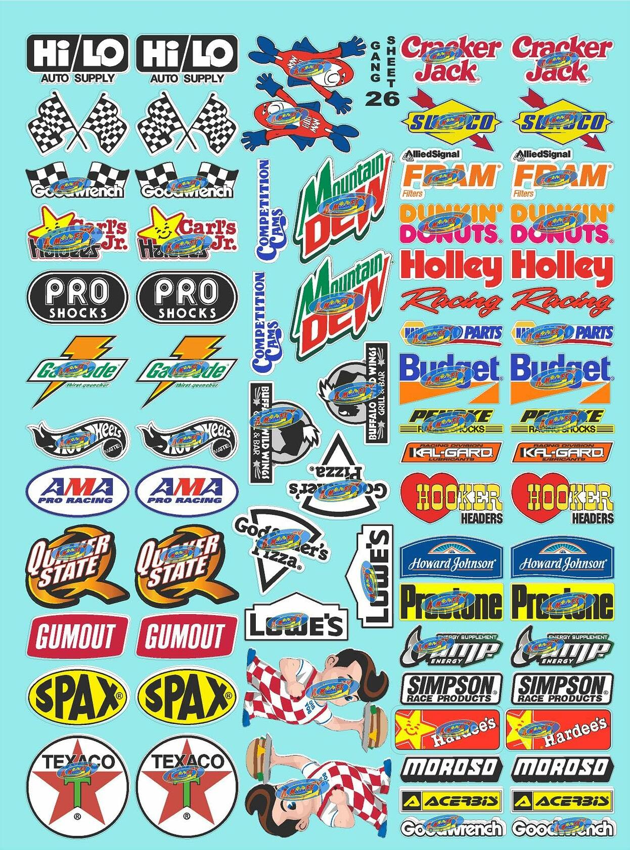 Clear Matte Finish Vinyl Sticker Variety Sheet 26- Variety - 1/12 to 1/10th Scale R/C Model Decal Sticker Sheet Radio Control Lexan Body