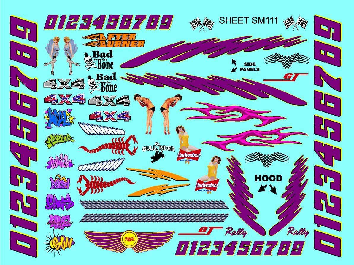 Clear Matte Finish Vinyl Sticker Sheet SM111-R/C Model Decal-1/24th-1/18th Scale DIE-Cut-Peel Radio Control | Slot Cars l Lexan