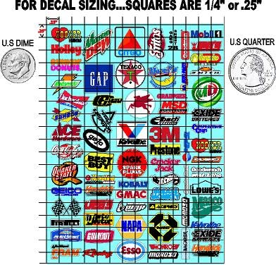 White Vinyl R/C Racing Sponsor Sticker Gang Sheet 28-1/24-1/16th Scale Model Decal Sticker Sheet Radio Control Lexan Body - Decorate Your R/c Cars, Boats, Trucks Scale Model � Die-Cut to Shape