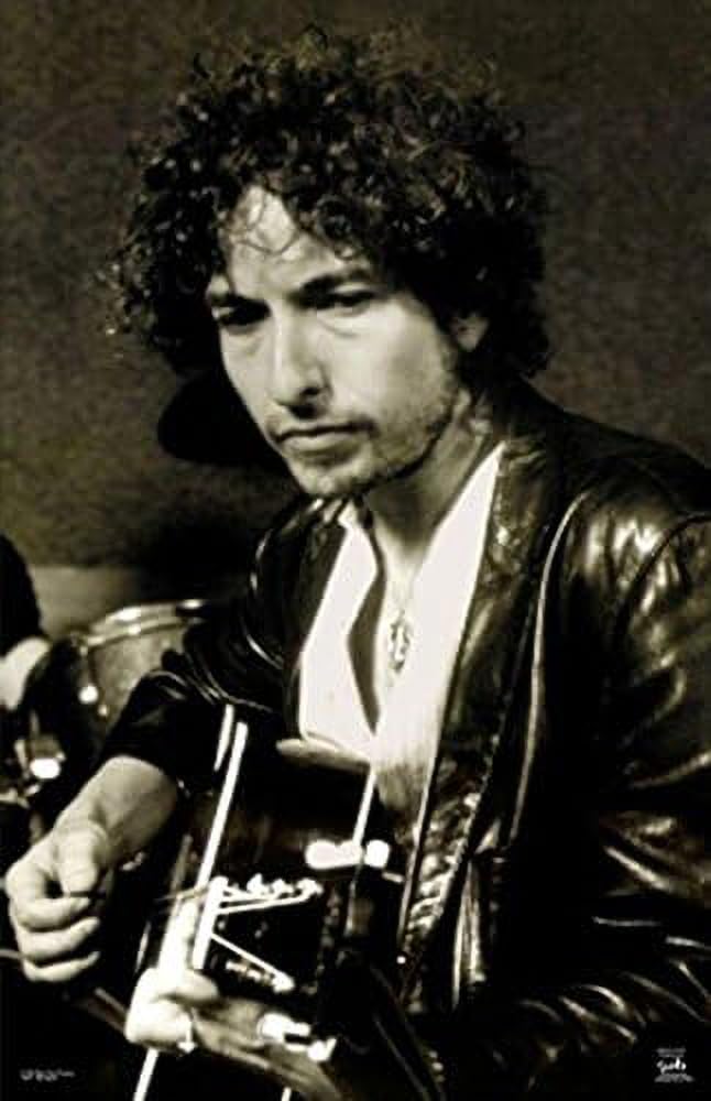 Buyartforless Bob Dylan Playing Guitar 34.5x22.25 Music Band Rock Legend Poster, Print, Decorative Accent, Wall Art, Multi-Color