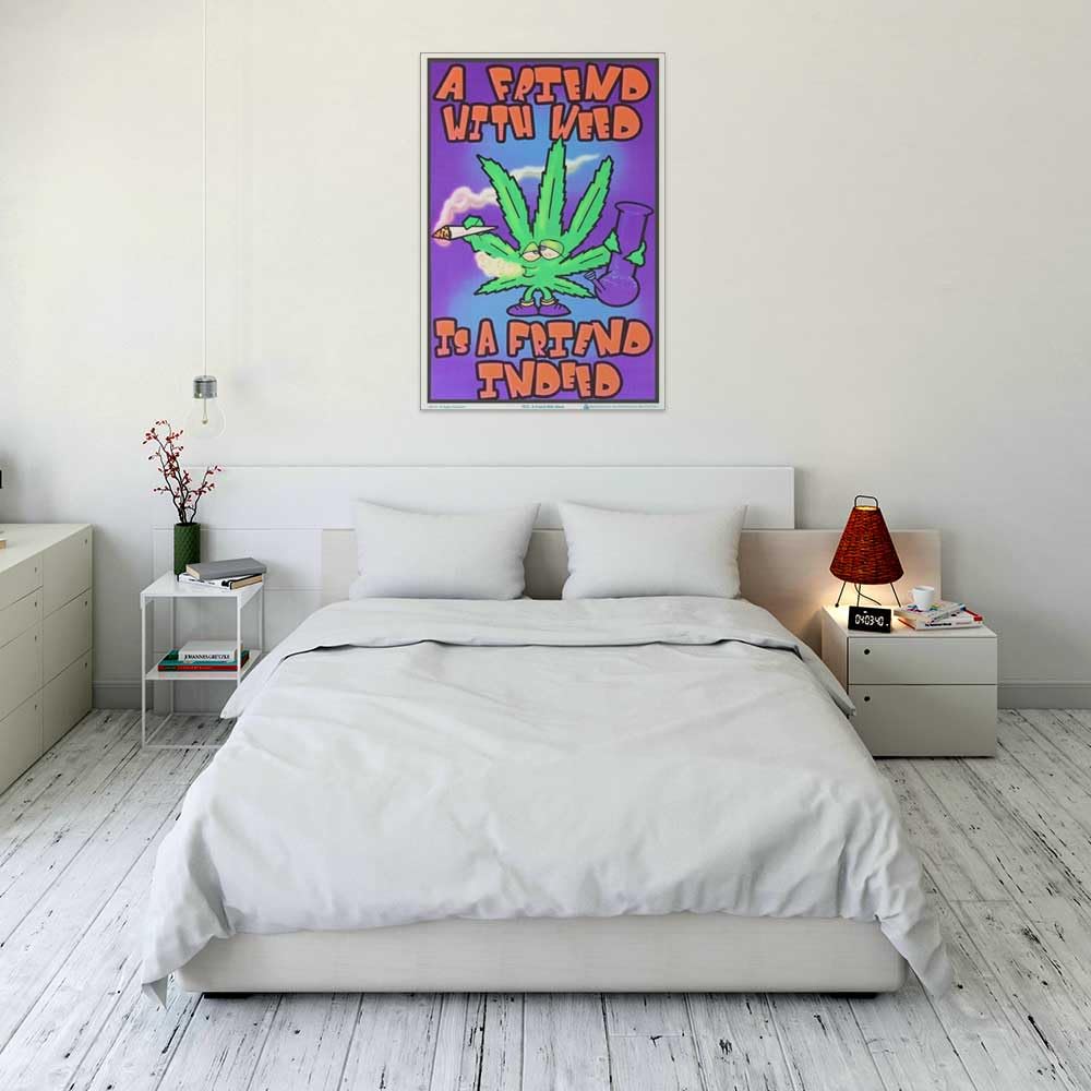 A Friend with Weed is a Friend Indeed - Pot, Marijuana - Flocked - Blacklight Poster - 23" x 35"