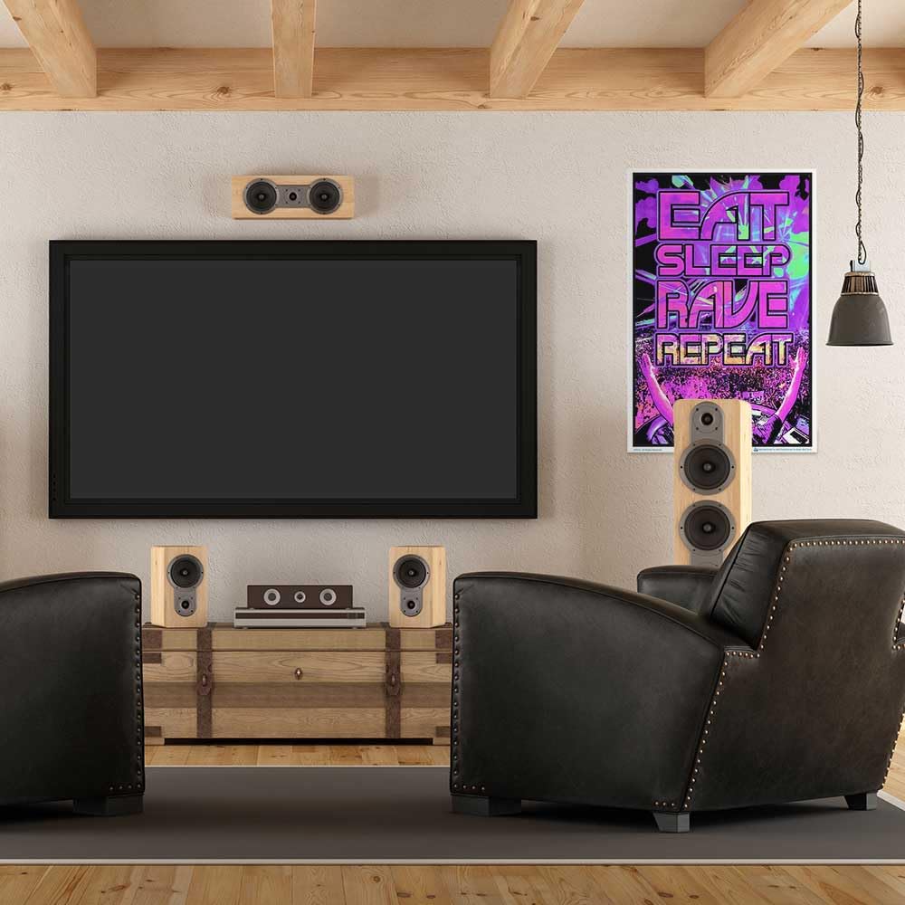 Eat Sleep Rave Repeat - Flocked - Blacklight Poster - 23" x 35"