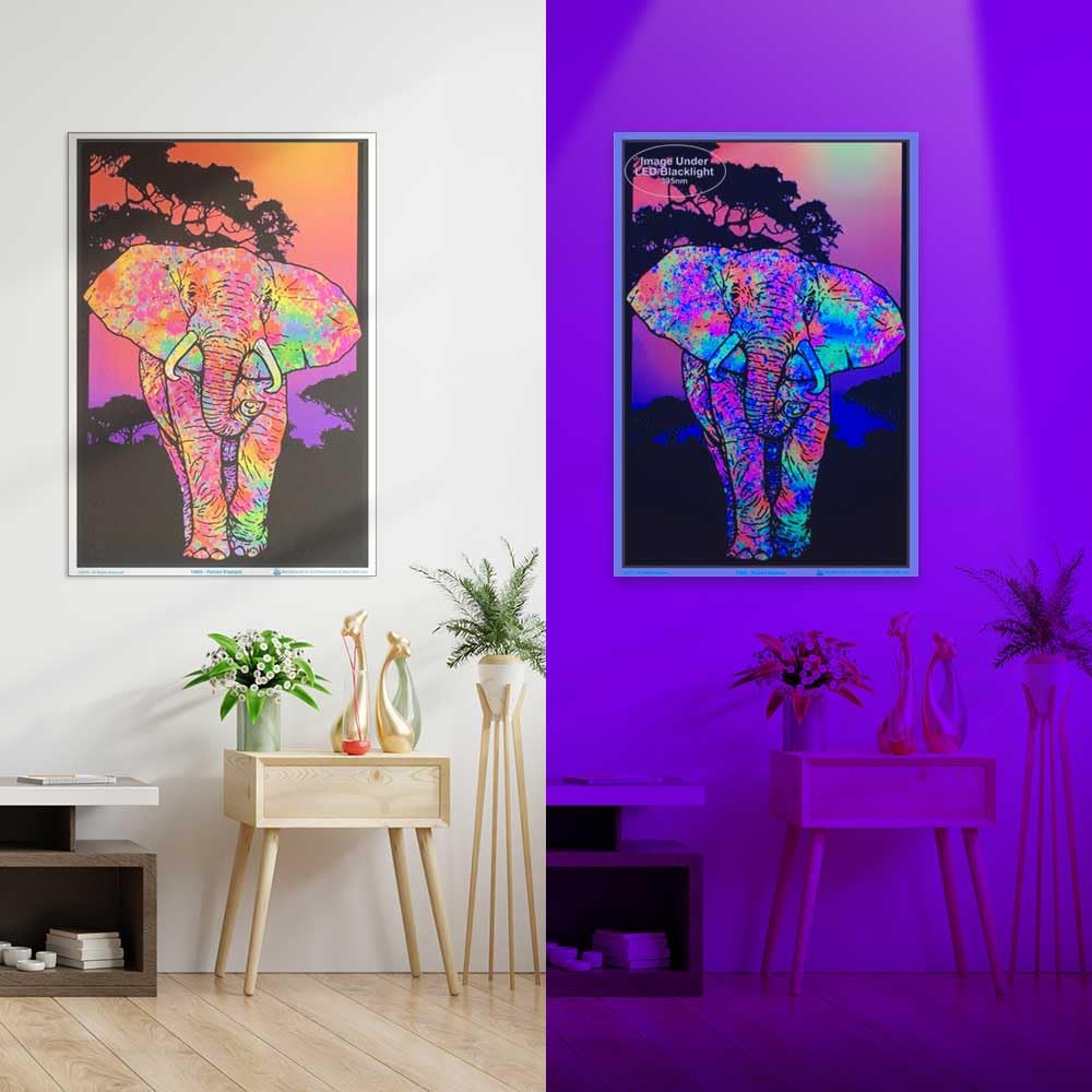 Painted Elephant - Flocked - Blacklight Poster - 23" x 35"