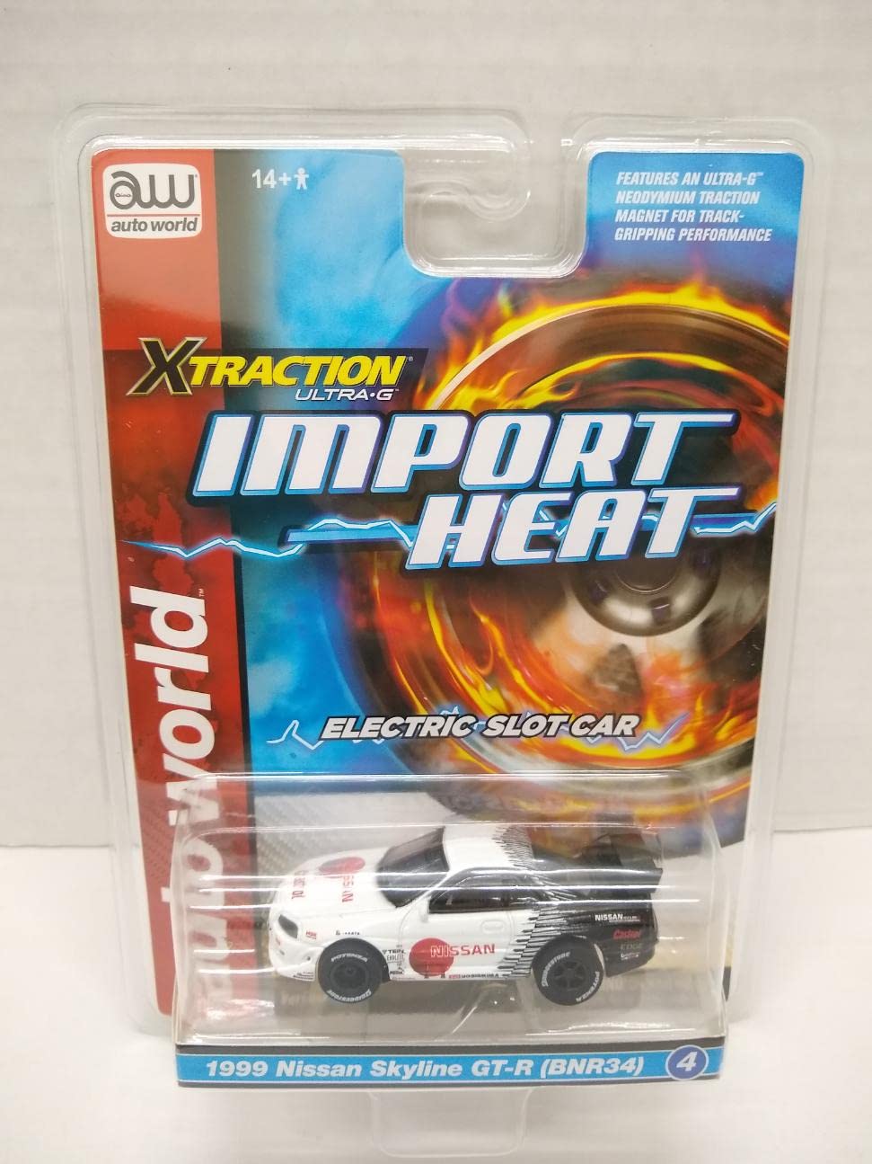 Auto World SC378-4B Import Heat 1999 Skyline GT-R (BNR34) HO Scale Electric Slot Car - White and Black