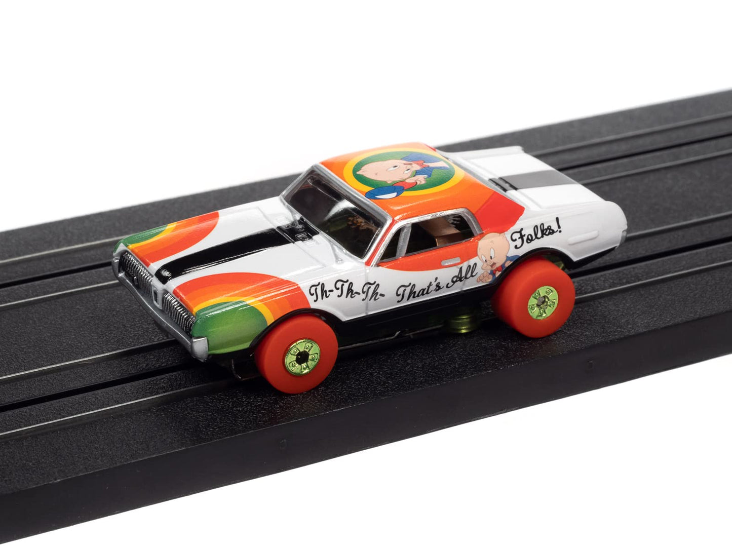 Auto World Thunderjet R33 Looney Tunes Porky Pig - 1968 Mercury Cougar HO Scale Slot Car