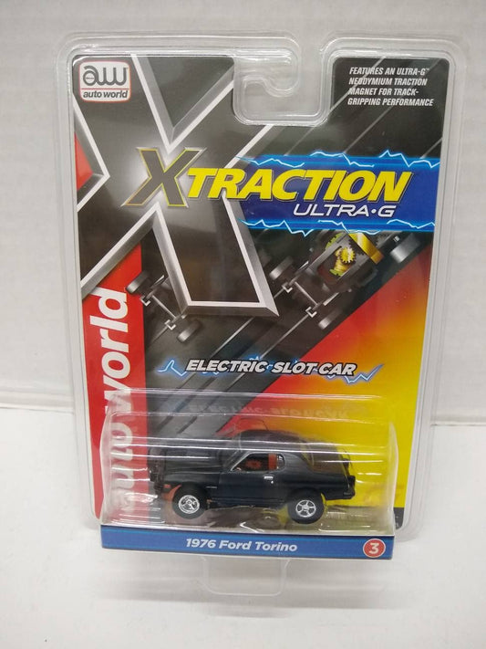 Auto World SC368-3 1976 Torino HO Scale Electric Slot Car - Matte Black