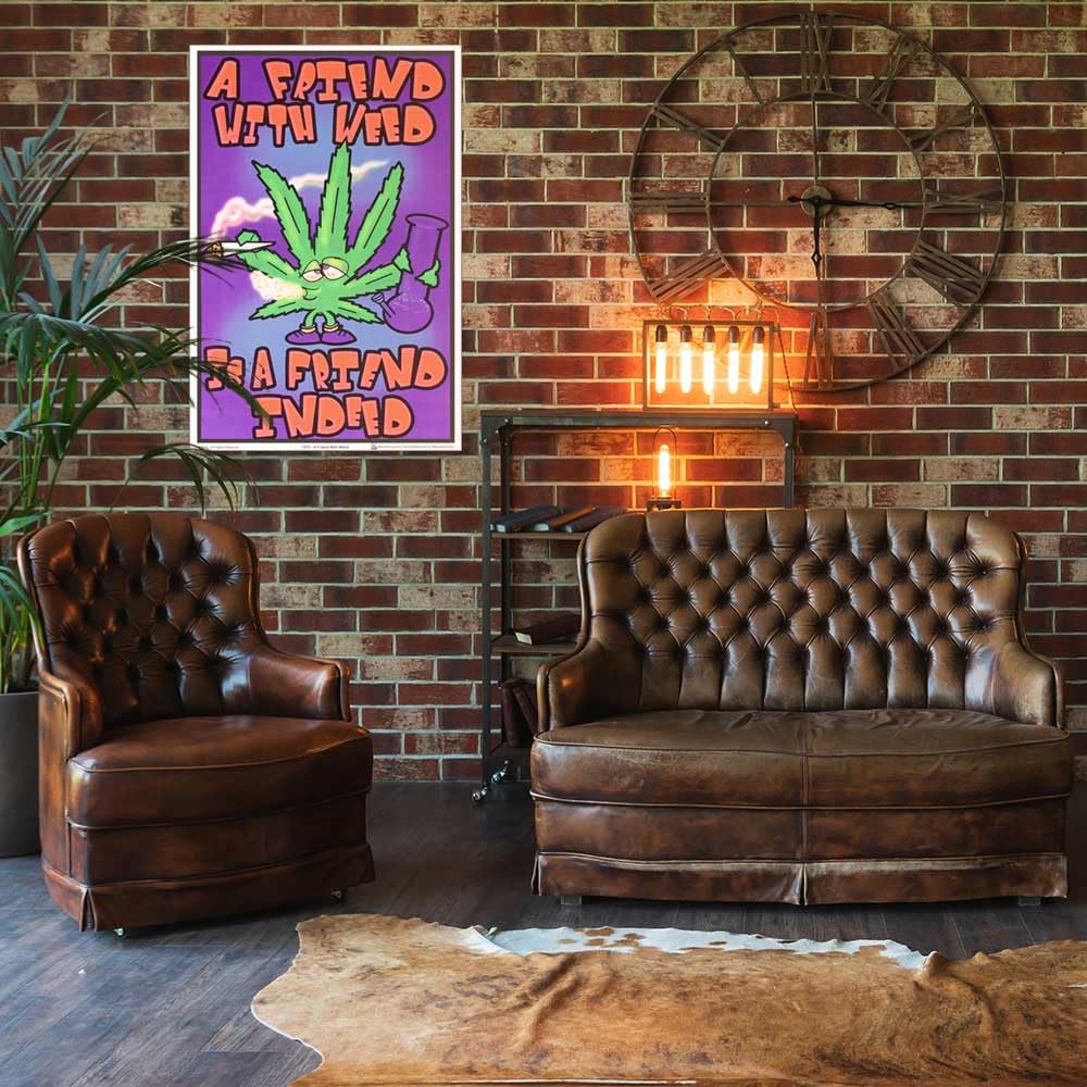 A Friend with Weed is a Friend Indeed - Pot, Marijuana - Flocked - Blacklight Poster - 23" x 35"