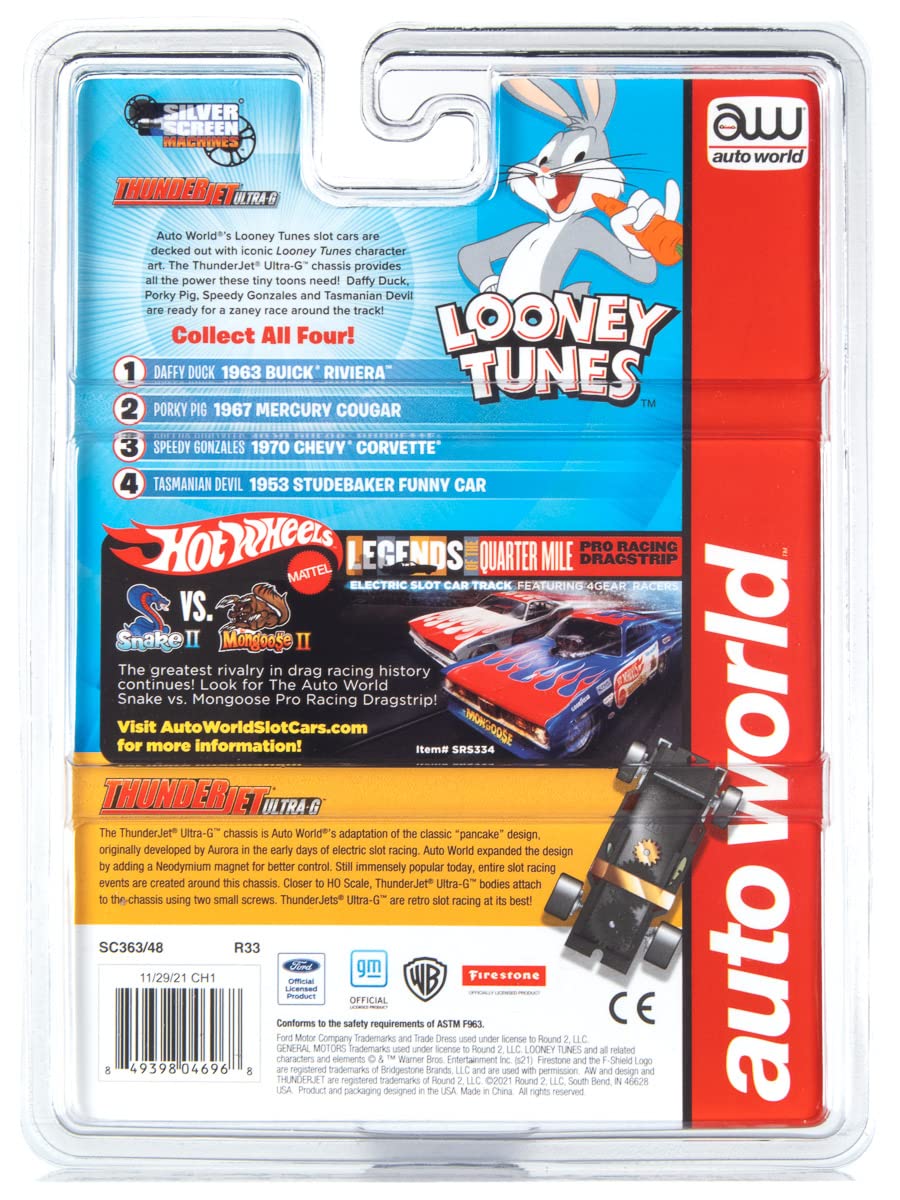 Auto World Thunderjet R33 Looney Tunes Porky Pig - 1968 Mercury Cougar HO Scale Slot Car