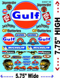 Gulf- Racing Sponsor Sticker Gang Sheet 65-1/16-1/12-1/10th Scale White Vinyl R/C Model Decal Sticker Sheet Radio Control Lexan Body - Decorate Your R/c Cars, Boats, Trucks Other Scale Model Kit.