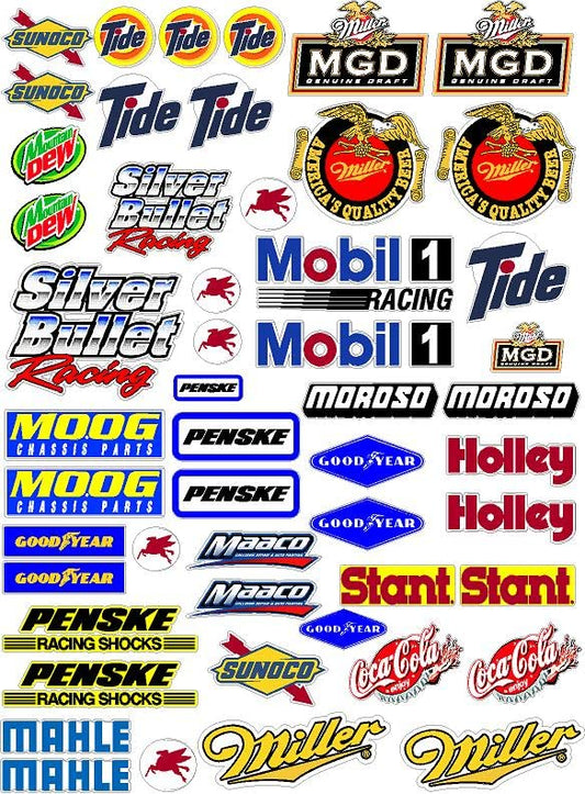 Clear Vinyl R/C Racing Sponsor Sticker Gang Sheet 3-1/8th � 1/10th Scale Model Decal Sticker Sheet R/C Lexan Body - Decorate Your R/c Cars, Boats, Truck Model � Die-Cut to Shape - Peel & Stick