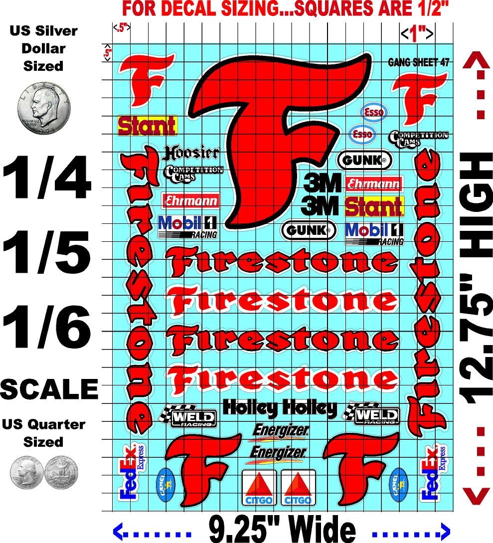 Clear Vinyl R/C Racing Sponsor Sticker Gang Sheet 47-1/4-1/5 � 1/6th Scale Model Decal Sticker Sheet Radio Control Lexan Body � Die-Cut to Shape - Peel & Stick � Water Slide - Fire - Stone