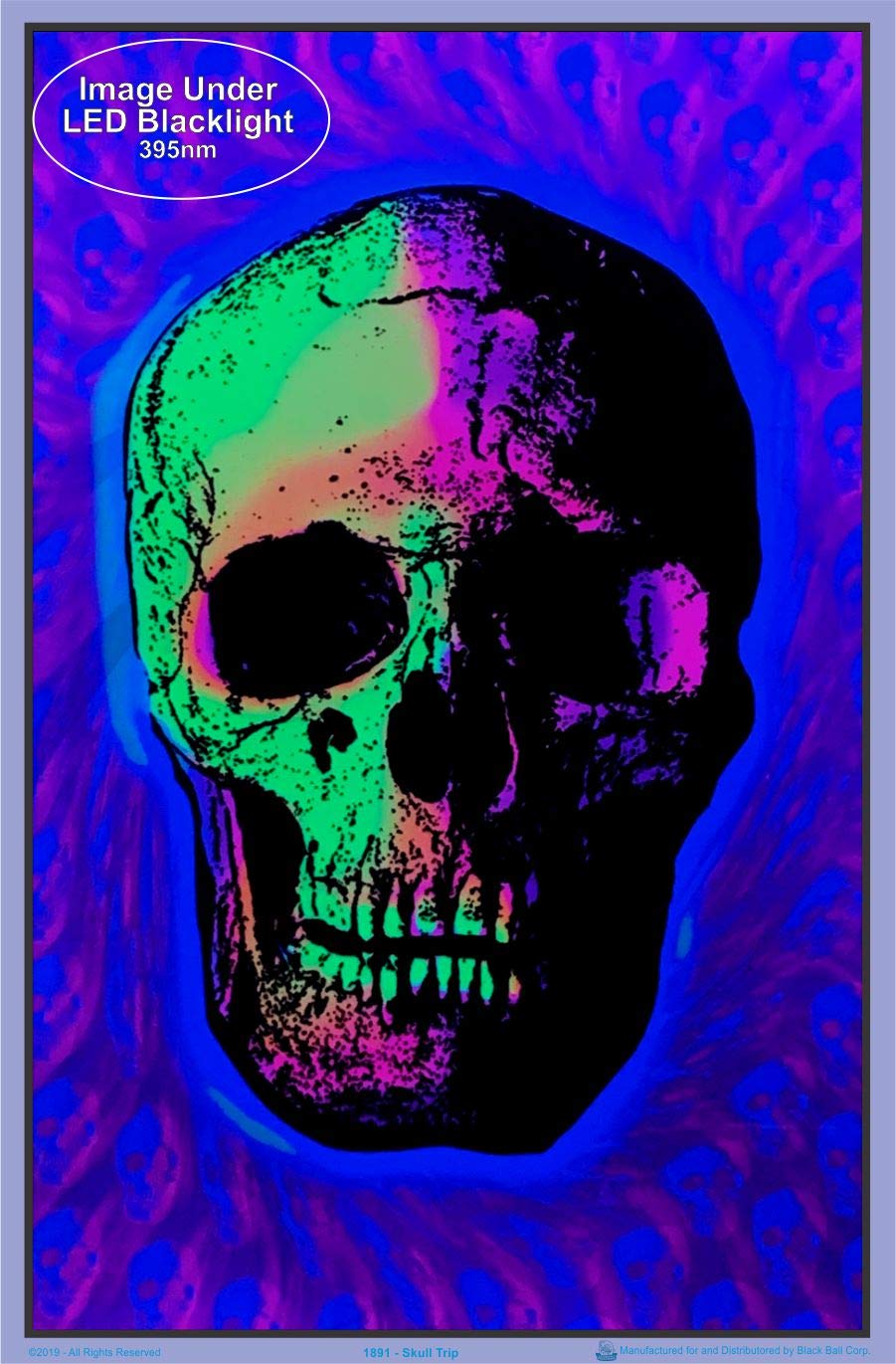 Skull Trip Psychedelic Blacklight Poster Print - 23x35