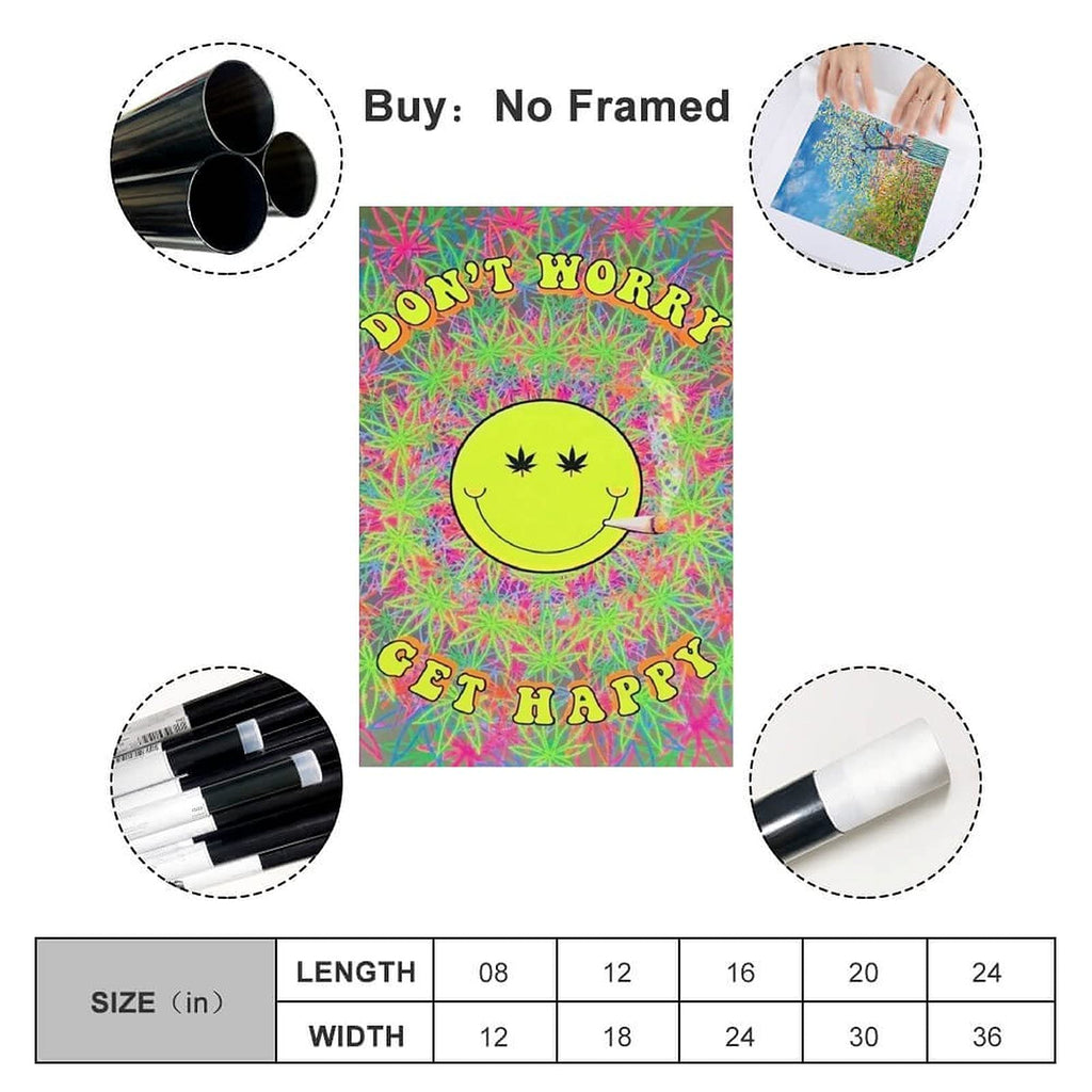 Don't Worry, Get Happy Black Light Poster Poster Decorative Painting Canvas Wall Art Living Room Posters Bedroom Painting 24�36inch(60�90cm)