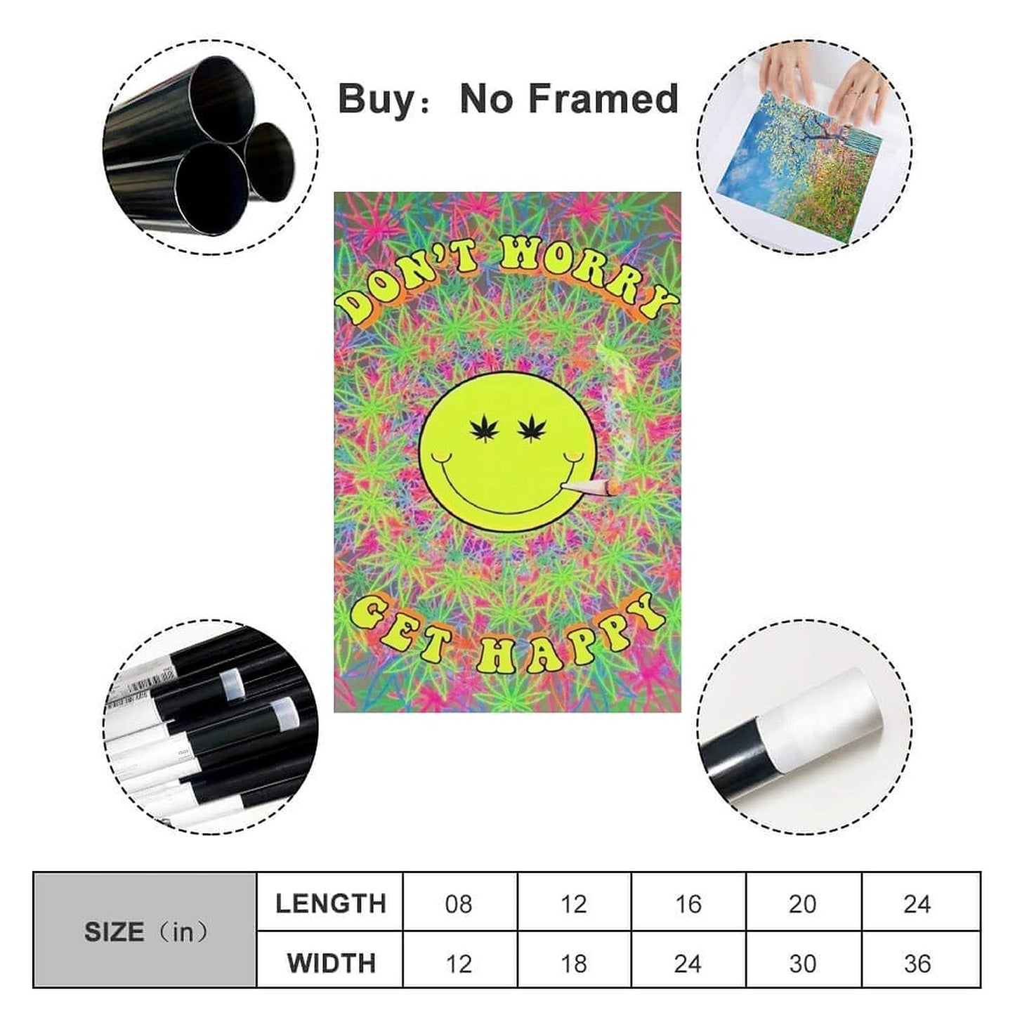 Don't Worry, Get Happy Black Light Poster Poster Decorative Painting Canvas Wall Art Living Room Posters Bedroom Painting 24�36inch(60�90cm)
