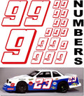 Vinyl Racing Number Decal Sheet #9's White w/Red Outline & Shadow. -Die-Cut to Shape 1/8-1/10-1/12 White Vinyl R/C Model Sticker Sheet Radio Control Lexan Body - Decorate Your R/c Cars, Boats, Trucks