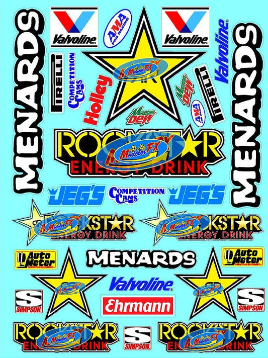 White Vinyl R/C Racing Sponsor Sticker Gang Sheet 52-1/4-1/5 � 1/6th Scale Model Decal Sticker Sheet Radio Control Lexan Body � Die-Cut to Shape - Peel & Stick � Water Slide - Energy