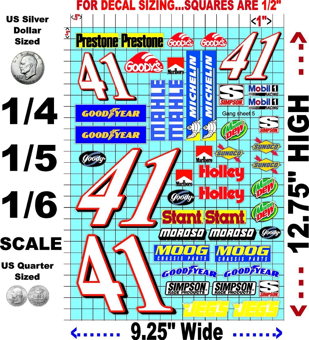 Clear Vinyl R/C Racing Sponsor Sticker Gang Sheet 5-1/4-1/5 � 1/6th Scale Model Decal Sticker Sheet 5 Clear Radio Control Lexan Body � Die-Cut to Shape - Peel & Stick � Water Slide 41 Monster
