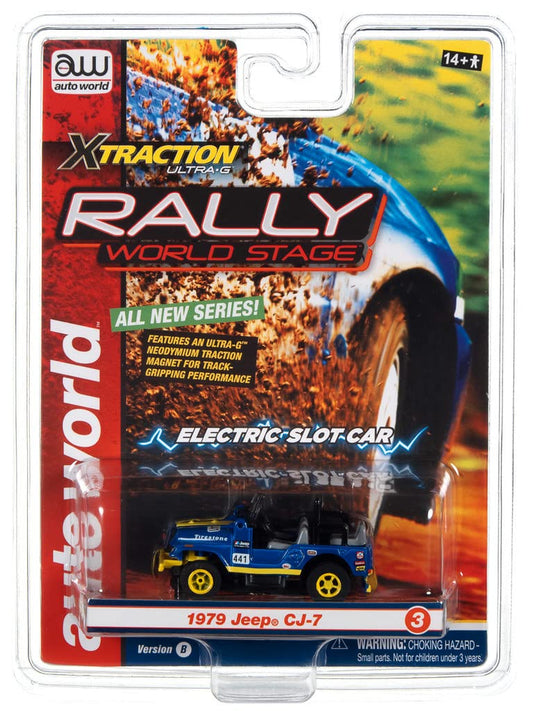 AUTO World XTRACTION Rally World SC80 R3 Slot Car 1979 Jeep CJ-7 Blue SR B