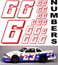Vinyl Racing Number Decal Sheet #6's White w/Red Outline & Shadow.- Die-Cut to Shape 1/8-1/10-1/12 White Vinyl R/C Model Sticker Sheet Radio Control Lexan Body - Decorate Your R/c Cars, Boats, Trucks