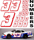Vinyl Racing Number Decal Sheet #3's White w/Red Outline & Shadow. Die-Cut to Shape 1/8-1/10-1/12 White Vinyl R/C Model Sticker Sheet Radio Control Lexan Body - Decorate Your R/c Cars, Boats, Trucks