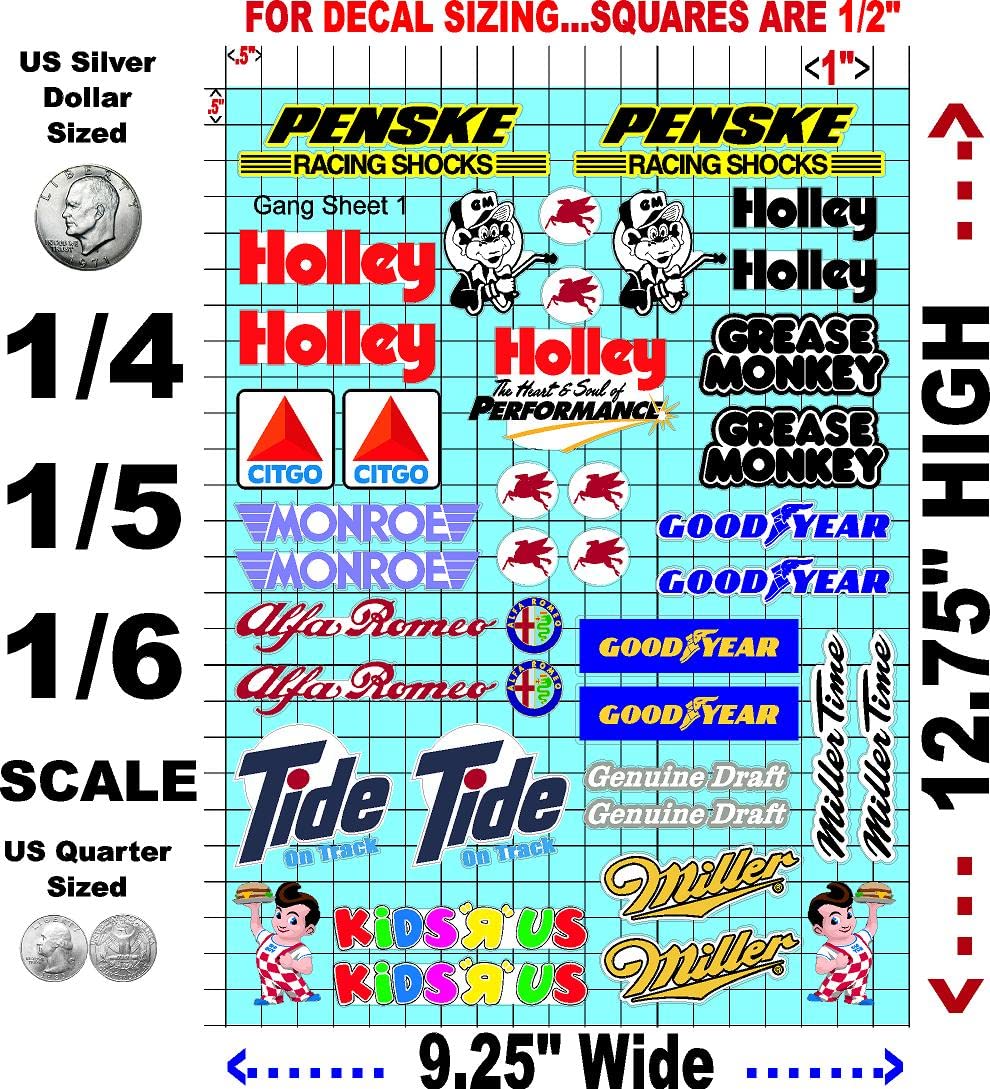 White Vinyl R/C Racing Sponsor Sticker Gang Sheet 1A Variety -1/4-1/5 � 1/6th Scale Model Decal Sticker Sheet Radio Control Lexan Body � Die-Cut to Shape - Peel & Stick � Water Slide Holley