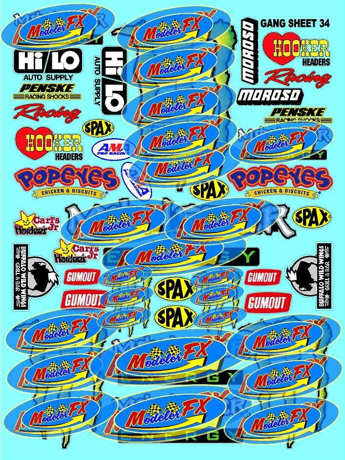 White Vinyl R/C Racing Sponsor Sticker Gang Sheet 34-1/8th � 1/10th Scale Model Decal Sticker Sheet R/C Lexan Body - Decorate Your R/c Cars, Boats, Truck Model � Die-Cut to Shape - Peel & Stick