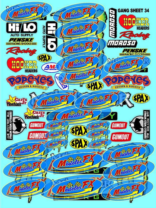 White Vinyl Sticker Gang Sheet 34 Energy Racing Sponsor Lexan Body Car Fits 1/10-1/12 Scale DIE Cut- R/C Model Decal Stickers | Radio Control | Slot Cars