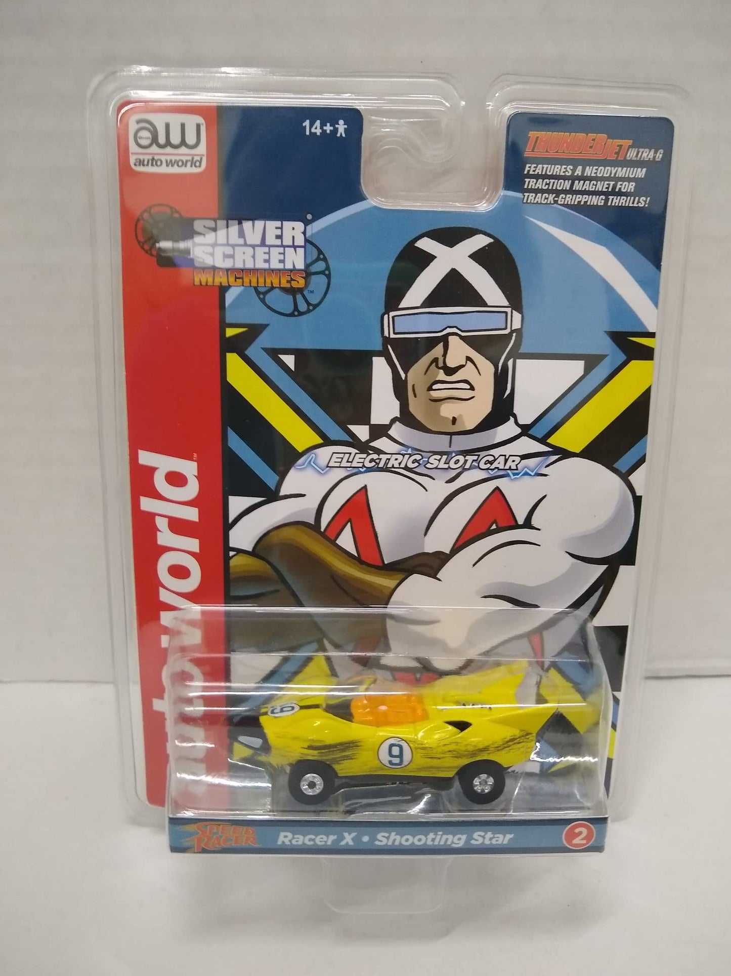 Auto World SC381-2 Silver Screen Machines Race Worn Racer X Shooting Star HO Scale Electric Slot Car