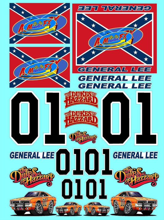 Clear Matte Vinyl Dukes Sheet of Hazzard - 1/12 to 1/10th Scale R/C Model Decal Sticker Sheet Radio Control Lexan Body