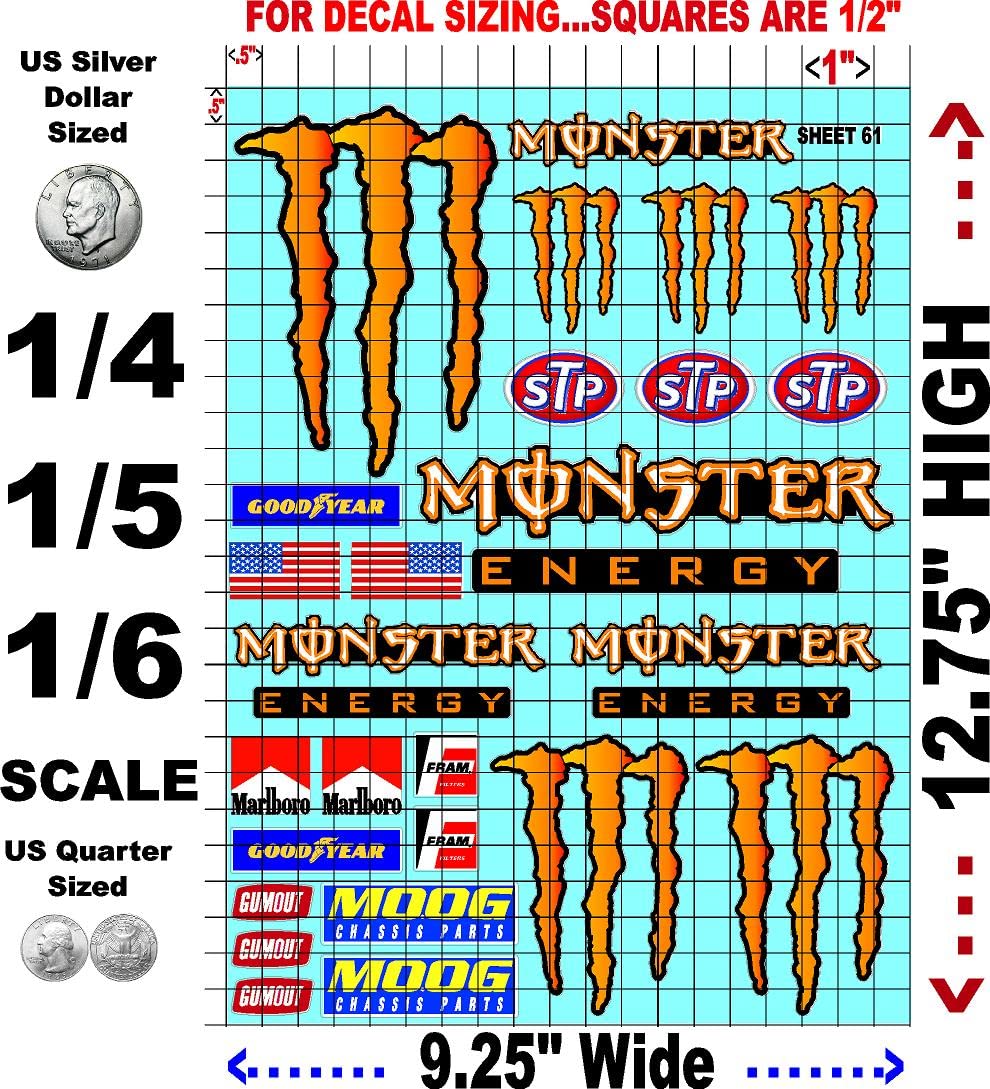 Clear Vinyl R/C Racing Sponsor Sticker Gang Sheet 48-1/4-1/5 � 1/6th Scale Model Decal Sticker Sheet Radio Control Lexan Body � Die-Cut to Shape - Peel & Stick � Water Slide - Gifts