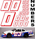 Vinyl Racing Number Decal Sheet #0's White w/Red Outline & Shadow. Die-Cut to Shape 1/8-1/10-1/12 White Vinyl R/C Model Sticker Sheet Radio Control Lexan Body - Decorate Your R/c Cars, Boats, Trucks